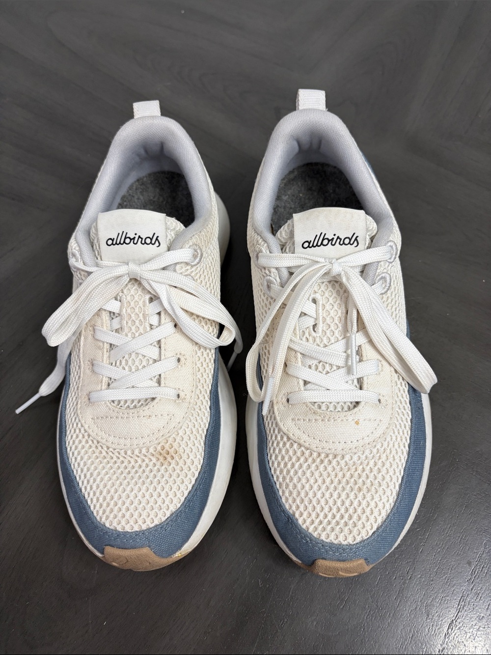 allbirds Women's Cream and Blue Lace-Up Mesh Sneakers